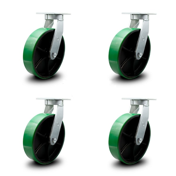 Service Caster 10 Inch Heavy Duty Green Poly on Cast Iron Swivel Caster Set with 2 Swivel Locks SCC-KP92S1030-PUR-GB-BSL-2-S-2 - main